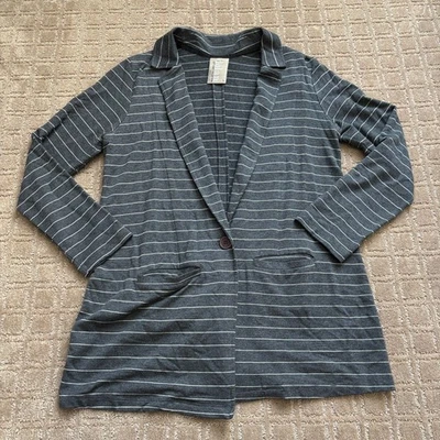 Anthropologie Dolan Blazer Women L Striped Cotton Gray Lightweight Soft Nautical - Image 1 of 4