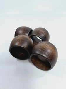 Vintage Wooden Napkin Rings Dark Wood Plain Simple Elegant Dining Table MCM - Picture 1 of 10