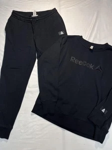 Reebok Sweatshirt Jogginghose Set Damen klein schwarz Rundhals Logo passend sportlich - Bild 1 von 17