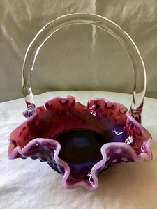 "RARE" Vintage Fenton art glass plum opalescent hobnail basket - Picture 1 of 4
