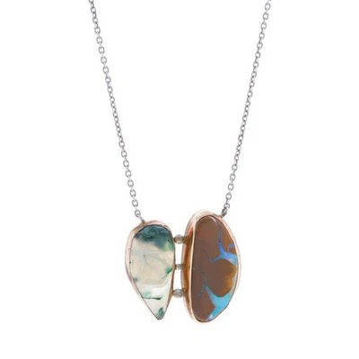 Sterling Silver Boulder Opal Druzy Quartz Two-Stone Necklace - 925 Adjustable - Image 1 of 4