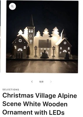 Christmas Village Alpine Scene White Wooden Ornament Decoration With LEDS (b)  - Image 1 of 4