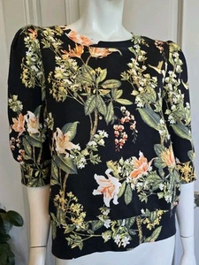H&M Hm Floral Print Puff Sleeve Sweatshirt Sz M - Picture 1 of 7