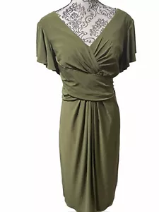 Ieena for Mac Duggal Women’s Size 14 Green Knit Faux Wrap Fit N Flare Dress NWT - Picture 1 of 10