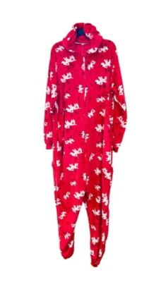 Pijama de una pieza con estampado de reno para hombre talla XL Navidad rojo con capucha franela asiento abatible Foto 1 de 4
