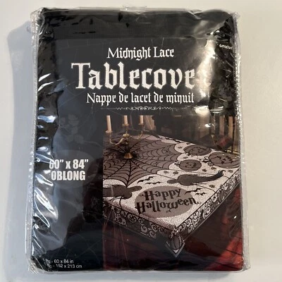 Midnight Lace Gothic Spider Web Halloween Party Oblong 60x84" Fabric Tablecover - Image 1 of 4