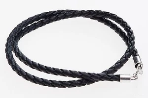 Lederkette geflochten schwarz Verschluss 925 Silber L: 50 cm x 3mm Lederhalsband - Bild 1 von 2