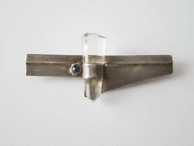 Spilla 925 Argento Cristallo Di Rocca Pietra Colorata Blu 7,0 g/5,4 x 2,4 cm - Immagine 1 di 4