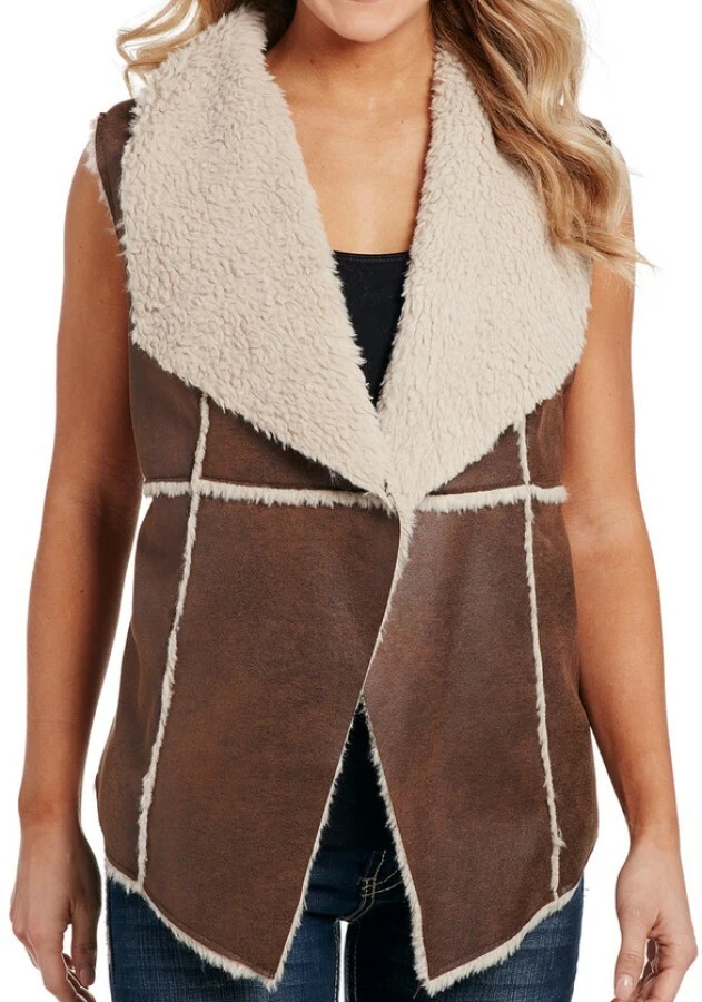 Cripple Creek LARGE OPEN FRONT Western Faux Shearling Vest FUR SEAMS CR13436 $89 - Image 1 of 4