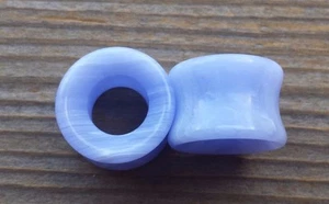 RARE! PAIR OF SYNTHETIC BLUE LACE AGATE TUNNEL PLUGS GAUGES DOUBLE FLARED - Picture 1 of 4