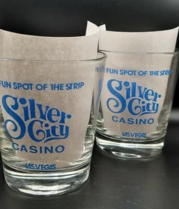 Silver City Casino Las Vegas Nevada Fun Spot Of The Strip Rocks Bar Glass (X2) - Picture 1 of 5