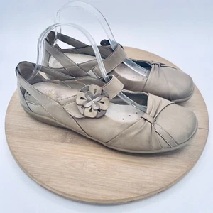Reiker Shoes Womens 10 41 Beige Leather Mary Jane Flats - Picture 1 of 13