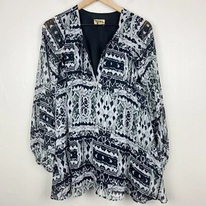 Camicia Show Me Your Mumu donna piccola nera oversize tunica scollo V manica lunga - Foto 1 di 13