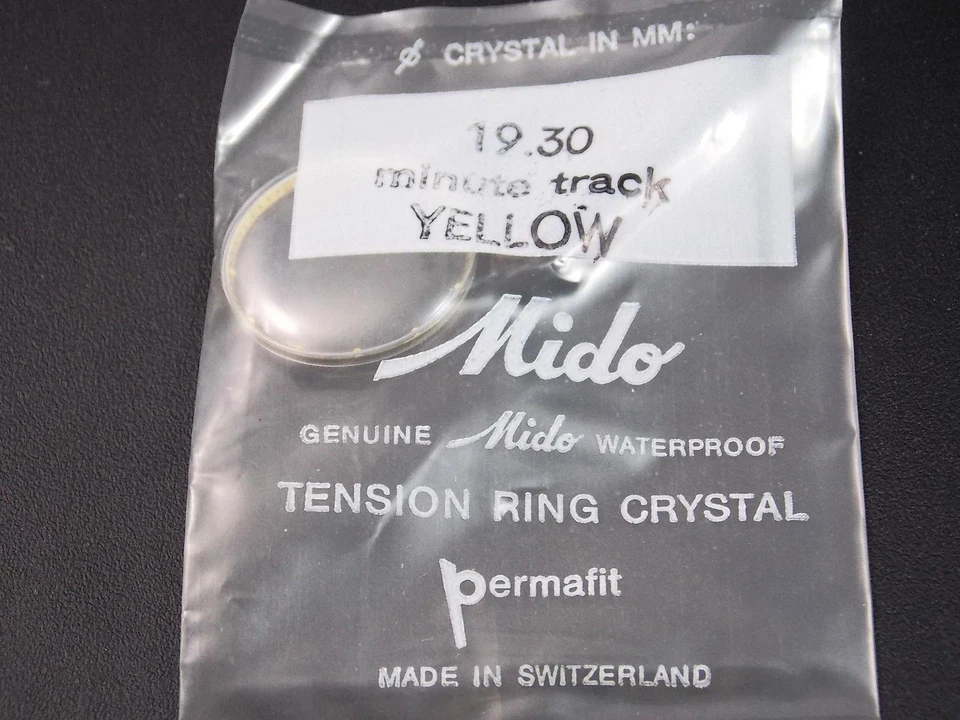 Yellow Minute Track Tension Ring Mido Waterproof 19.30mm Vintage Watch Crystal Foto 1 de 1
