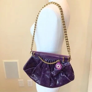 RARE Vintage Henri Bendel Purple & Gold Snakeskin Bag - Picture 1 of 14