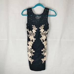 Ladies Dress Size 10 AX PARIS Black Gold Lace Mini Bodycon Party Evening - Picture 1 of 8