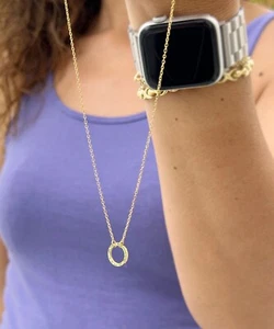 Minimalist Design 14K Solid Yellow Gold Circle Of Life Circle of Love Necklace - Picture 1 of 11