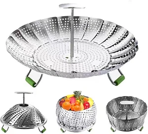 Vegetable Steamer Basket Foldable Stainless Steel Vegetable Steamer Basket for V - Picture 1 of 7