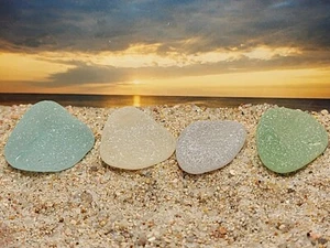 Genuine Sea Glass Large Heavy Frosted Thick Pastel Jewelry Quality JQ 4 Pieces - Picture 1 of 7