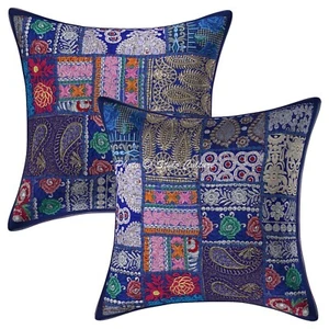 Vintage Cushion Cover Patchwork Sofa Cover Ethnic Decorative Bohemian Home Decor - Picture 1 of 6