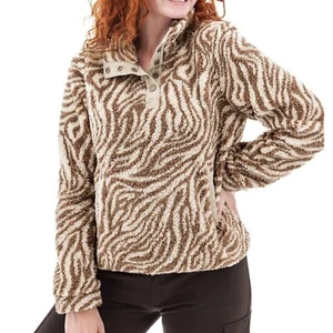 Aventura Zebra Print Fleece Pullover Medium NWOT Snap Neck Cozy Fall Top - Picture 1 of 8