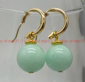 Genuine new 14mm Green Amazonite Round Gemstone Beads Leverback Earrings - Picture 1 of 12
