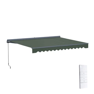 ALEKO Semi-Cassette Motorized LED Retractable 13x10 ft Patio Awning Forest Green - Picture 1 of 11