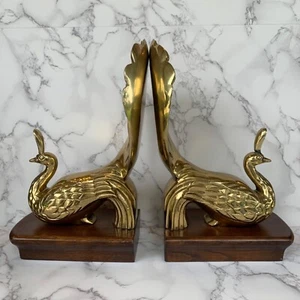 Vintage Peacock Bookends Sarreid Spain Brass Mid Century Hollywood Regency - Picture 1 of 11