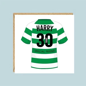 Tarjeta de cumpleaños de fútbol personalizada, colores celtas, cualquier edad, cualquier relación - Imagen 1 de 2