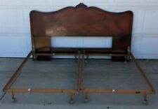 Antique Headboard with two twin metal bedframes. ca 1960's - Heavy Wood - curved