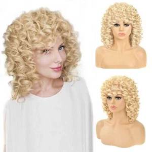 Light Blond Curly Wigs with Bangs Loose Wave Curl Afro Wigs Synthetic Hair Wig - Picture 1 of 7