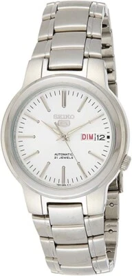 Reloj automático para hombre Seiko 5 esfera blanca acero inoxidable SNKA01 Foto 1 de 3