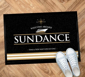 Personalised Boat Mat - Black & Gold - Sailing boat - Gift 60x40cm Door Mat - Picture 1 of 7