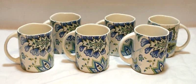 222 Fifth Mirabelle White & Blue Floral 10 oz. Coffee Tea Mugs Set of 6 New - Image 1 of 3