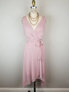 Lapis & Lillies Blush Pink & Black Dot Faux Wrap Chiffon Dress * Small * NEW Tag - Picture 1 of 9