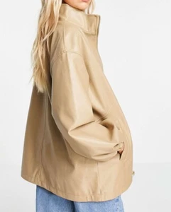 ASOS Curve ASOS DESIGN Curve Faux Leather Bomber Jacket in Camel Size 16 - Picture 1 of 21