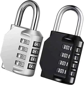 Combo Lock for Lockers, 4 Digit Combination Padlock, 2 Pack Pad Locks with Code - Picture 1 of 8