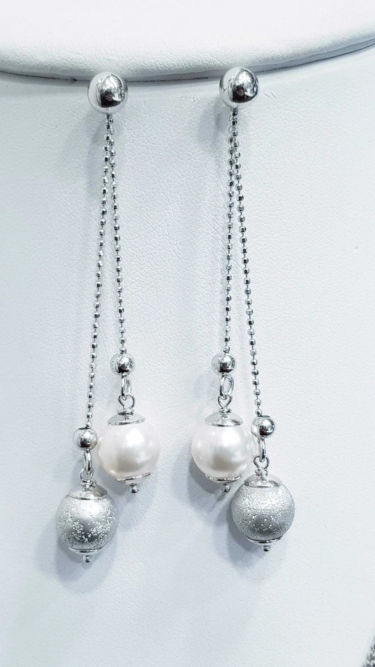 ORECCHINI ARGENTO RODIATO BIANCO E PERLE - S.VALENTINO NATALE PASQUA - Immagine 1 di 1