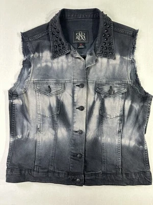 Chaleco Denim Rock & Republic Tachonado Sin Mangas XL Negro Blanqueado Deshilachado Punk  Foto 1 de 4