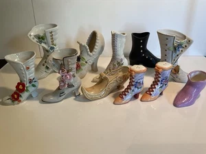 Vintage Konvolut 11 Porzellan Schuhe Absatz Stiefel Übertöpfe Salz sortiert Posten #3 - Bild 1 von 12