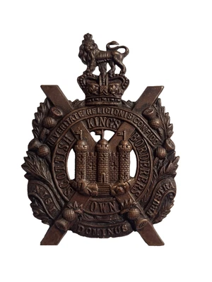 Original Victorian King's Own Scottish Borderers Cap Badge QVC Bronze Antique - Image 1 of 4