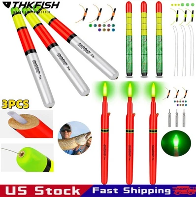 THKFISH 3PCS Lighted Fishing Weighted Floats Catfish Pole Floats LED Lighted Bobber Wood
