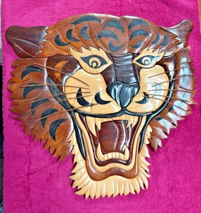 Vintage - Intarsien Stil Holz Tigerkopf Deko Wandbehang - Bild 1 von 15