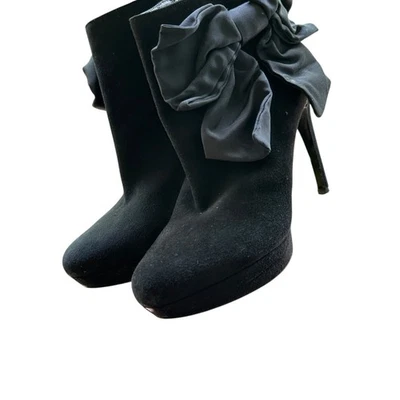 Подлинный Alexander McQueen черная замша бант ботильоны размер 37 7 - Изображение 1 из 4