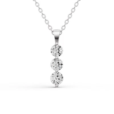 Colgante de nieve de tres piedras de diamantes cultivados en laboratorio redondo de 1 quilate de oro blanco de 10 quilates Foto 1 de 2