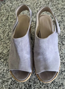 $395 FURLA Sofia Mauve Suede Cork Wedge Platform Leather Sandals Retro 36 Sz6 - Picture 1 of 8