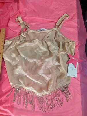 Lily White Mujer 1X Camisa Beige Tank Crop Top Con Estrás Flecos Parte Inferior Nueva Con Etiquetas Foto 1 de 4
