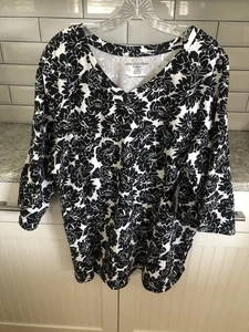 Jessica London Top Women 22/24W Floral V-Neck T-Shirt 3/4 SLV Cotton Stretch NWT - Picture 1 of 12