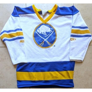 Buffalo Sabres 90s HUTCH Sports jersey yth kid M white gold NHL hockey vintage - Picture 1 of 6