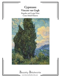 Cypresses Cross Stitch Pattern - Vincent van Gogh: Regular and Large Print Cross - Picture 1 of 1